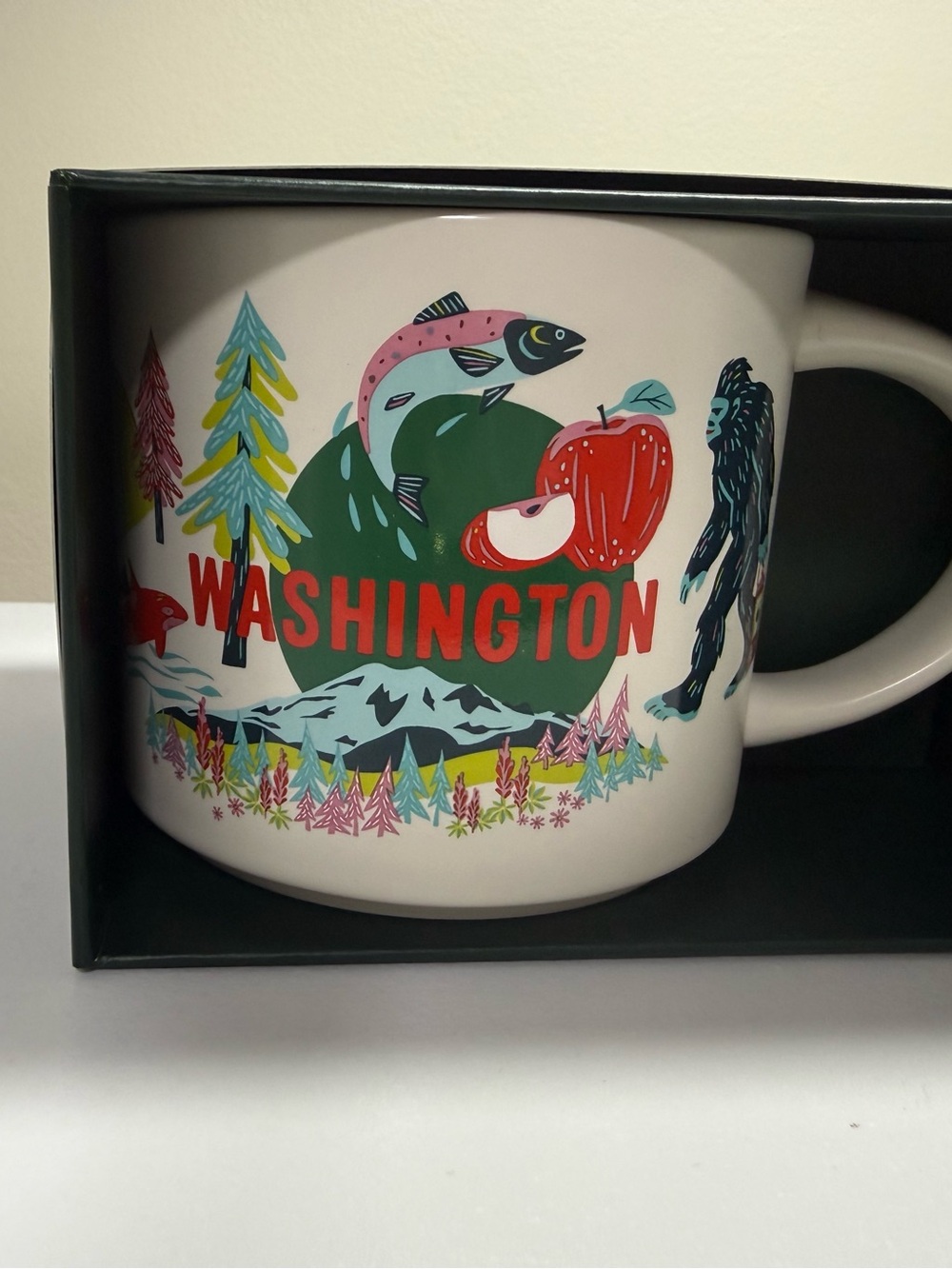 NWT Starbucks Washington Ceramic Mug - White with Red, Green, Pink, Blue Accents